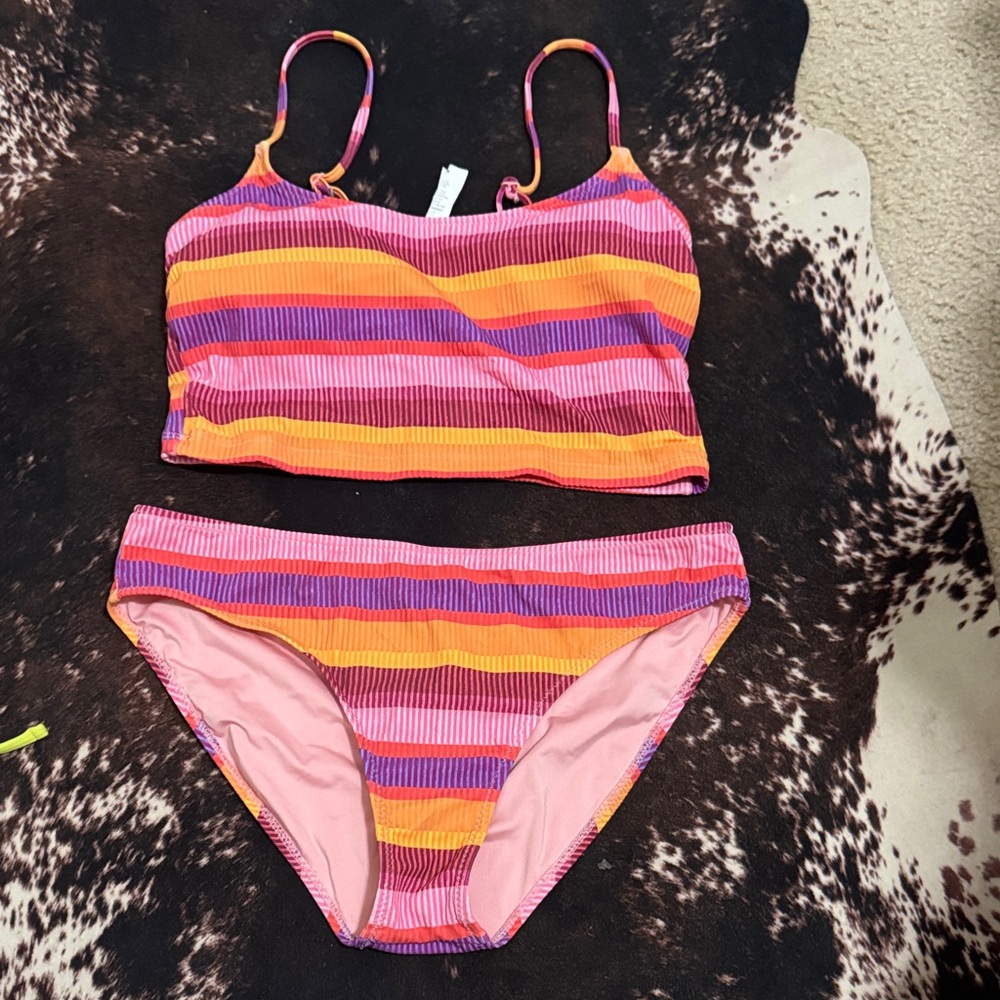Roxy Striped Bikini Set in Pink, Orange, and Purple